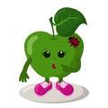 Cute thoughtful or surprised apple with ladybug and sneakers emoticon.