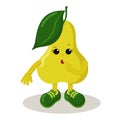 Cute thoughtful or surprised pear with sneakers emoticon.