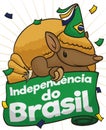 Greeting Ribbon and Armadillo ready for Brazil Independence Day Party, Vector Illustration