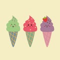 Cute three ice cream cone