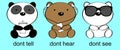 Cute three modern wise baby bears cartoon illustration