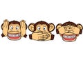 Cute three mokeys illustration cartoon drawing white background Royalty Free Stock Photo