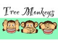 Cute three mokeys illustration cartoon drawing white background Royalty Free Stock Photo