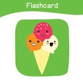 Cute three scoops ice cream flashcard Royalty Free Stock Photo