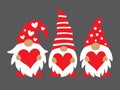 Valentine Gnomes Holding Hearts Vector Illustration.