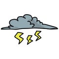 Cute thunder cloud cartoon vector illustration motif set. Hand drawn lightning bolt stormy weather blog icons Royalty Free Stock Photo