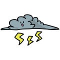 Cute thunder cloud with kawaii face cartoon vector illustration motif set. Hand drawn lightning bolt stormy weather blog icons. Royalty Free Stock Photo