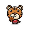 The cute tiger animal cartoon character becomes a basketball player Royalty Free Stock Photo