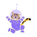 Cute Tiger Astronaut Character in Space Suit Vector Illustration