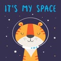 Cute tiger astronaut in space, vector illustration