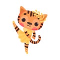 Cute Tiger in Ballerina Dress and Twig on Head Dancing Vector Illustration Royalty Free Stock Photo