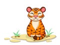 Cute Tiger Cartoon Characters on white background. Kid, baby vector art illustration with funny animal Royalty Free Stock Photo