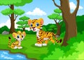 Cute tiger cartoon in the forest