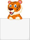 Cute tiger cartoon holding sign