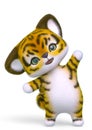 Cute tiger cartoon saying hello in white background