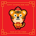Cute tiger character celebrating new year with flat design