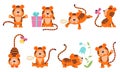 Cute tiger characters. New year tigers baby, chinese symbol. Isolated jungle cat. Cartoon wild animals, childish Royalty Free Stock Photo