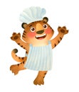 Cute tiger chef. A funny character in a chef`s cap and apron.