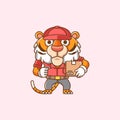 Cute tiger courier package delivery animal chibi character mascot icon flat line art style illustration concept cartoon set Royalty Free Stock Photo