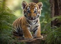 Cute tiger cub in the big forest Royalty Free Stock Photo