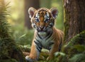 Cute tiger cub in the big forest Royalty Free Stock Photo