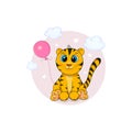 Cute tiger cub with an inflatable balloon Royalty Free Stock Photo