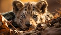 Cute tiger cub looking at camera in grass generated by AI Royalty Free Stock Photo