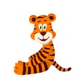 Cute tiger. Tiger cub sits. Chinese tiger for new year. Cartoon character. Vector colorful illustration.