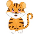 Cute tiger cub sitting and smiling, symbol of the new year 2022, vector illustration in flat style, white background