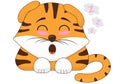 Cute tiger cub is sleeping, symbol of the new year 2022, vector illustration in flat style isolated, white background
