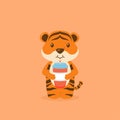 Cute Tiger Drink Coffee Cartoon Royalty Free Stock Photo