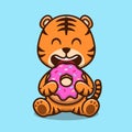 Cute tiger eating doughnut cartoon vector icon illustration Royalty Free Stock Photo