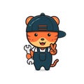 Cute tiger engineer mascot character cartoon icon illustration Royalty Free Stock Photo