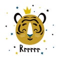 Cute tiger face. Cartoon vector illustration Royalty Free Stock Photo