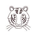 Cute tiger face hand drawn illustration, sketch. Royalty Free Stock Photo