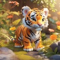 Cute tiger in the garden with sun light