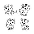 Cute tiger girl outline vector style with white background