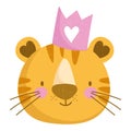 cute tiger head animal with crown cartoon character Royalty Free Stock Photo