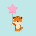 Cute Tiger Holding Balloon Free Vector