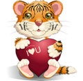 Cute tiger holding a heart Happy Valentine`s Day character