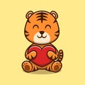 Cute tiger hugging love heart cartoon icon illustration Royalty Free Stock Photo