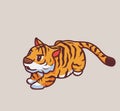 cute tiger hunting. isolated cartoon animal nature illustration. Flat Style suitable for Sticker Icon Design Premium Logo vector.