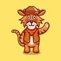 cute tiger illustration wearing cowboy clothes