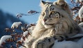 Cute tiger kitten looking at camera in snowy forest generated by AI