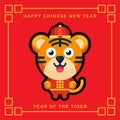 Cute tiger mascot character celebrating chinese new year