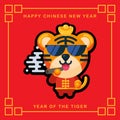 Cute tiger mascot character celebrating chinese new year while smoking