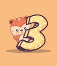 Cute tiger with number three kawaii character