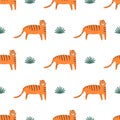Cute tiger pattern. Wild cat seamless pattern. Childish african background. Cartoon tiger print. Royalty Free Stock Photo