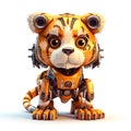 Cute tiger robot, robotic animal isolated over white background. Created with generative Ai