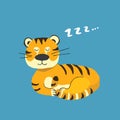 Cute Tiger sleeping, Cartoon Animal baby and children print design Vector Illustration Royalty Free Stock Photo